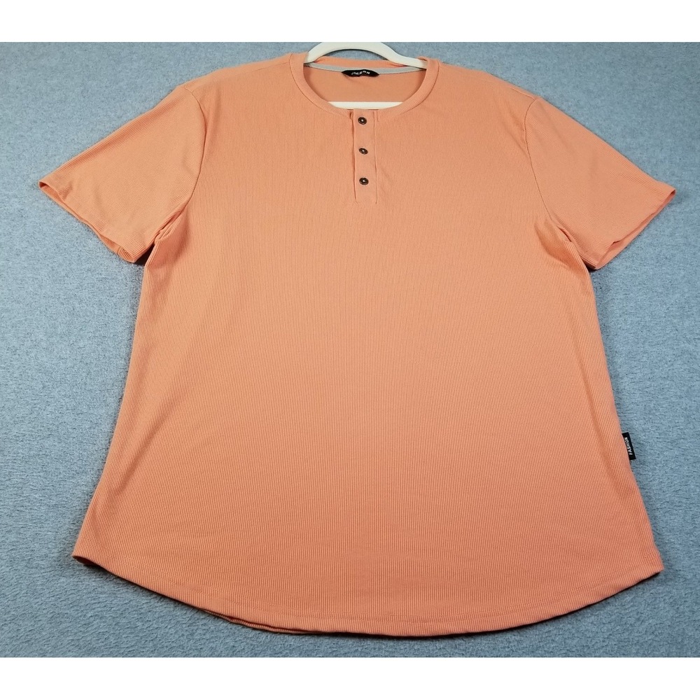 JMIERR Henley Shirt Men's XL Orange Ribbed Short Sleeve Casual Tee Stretch Knit‎